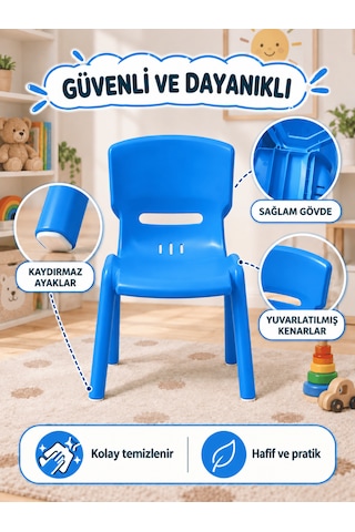 Beylini Çocuk Sandalyesi Anaokulu Kreş Kurs Mini Tabure Dayanıklı Rahat Plastik Mavi