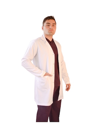 Vayteks Gömlek Yaka Orta Boy Beyaz Erkek Doktor Öğretmen Laboratuvar Önlüğü Beyaz
