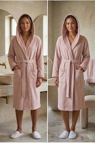 Soft Comfort Lacost Örgü Unisex Kapüşonlu Bornoz Pembe