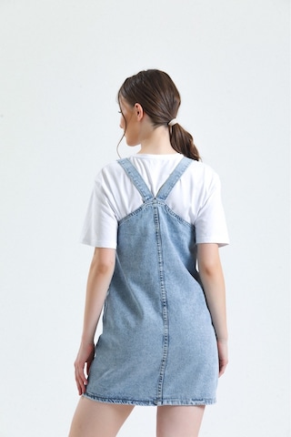 Shevega Kadın Mavi Kanguru Cep Bahçevan Kot Elbise Mavi