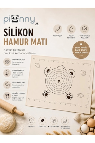 Pionny Büyük Boy Silikon Hamur Matı 35x55cm - Krem Çok Renkli