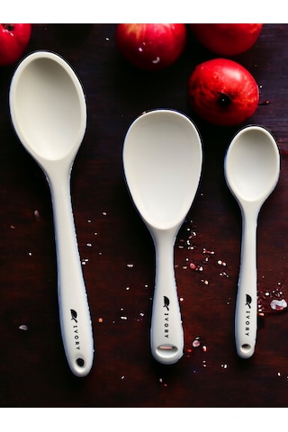Sert Uçlu Isıya Dayanıklı Silikon Kaşık 28/22/20cm Krem