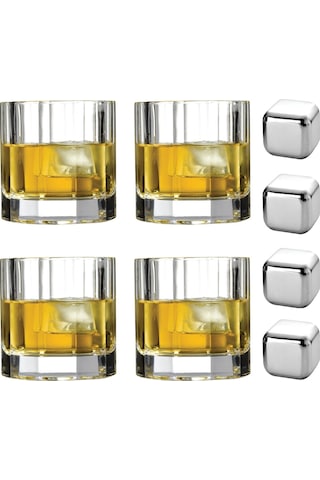 Paşabahçe 68004 NudeGlass Churchill Kristal Viski Bardağı ve Paslanmaz Viski Taşı Seti 8 Parça