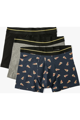 Koton 3'Lü Boxer Seti Pizza Baskılı Çok Renkli Gri Desenli 4Wlm90047Mk 4Wlm90047Mk0D4
