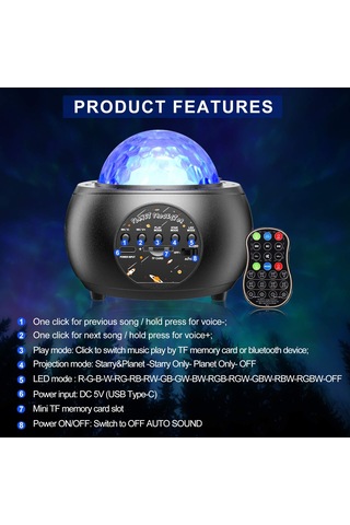 Reedark Led Güneş Sistemi Projeksiyonu, 10 Gezegenli Evren Atmosferi Işığı, Bluetooth Hoparlörlü Ve Uzaktan Kumandalı Uyku Modlu Yıldız Projektörü