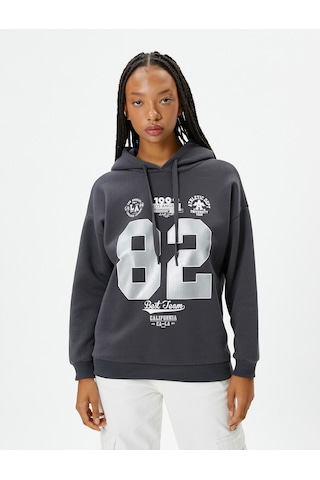 Koton Kolej Kapşonlu Sweatshirt Şardonlu Baskılı Antrasit 4wal10614ık Antrasit