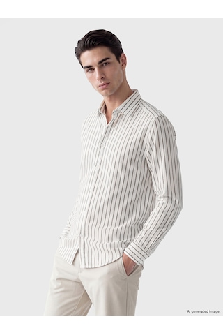 Lcw Busıness Kahverengi Slim Fit Çizgili Erkek Gömlek