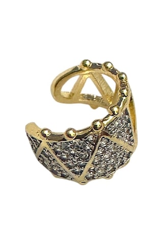 Earcuff Sıkıştırmalı Çelik Kıkırdak Küpe Üçgen Desenli Zirkon Taşlı Altın Renk
