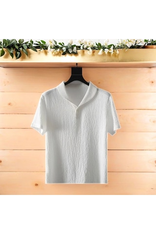 Fifty Color Unisex Kadın/erkek Özel Bürümcük Krinkıl Kumaş Yazlık Likralı Kısa Kol Tişört Eşofman Elbise Takım Beyaz