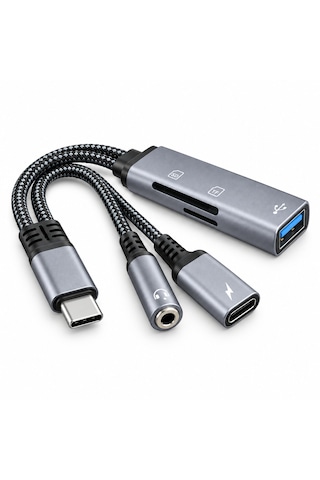 Type-c 5 İn 1 Çoklayıcı Hub Usb 3.0, Sd/tf Kart Okuyucu, 3.5 Mm Kulaklık Ve Şarj Girişi