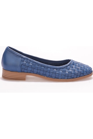 Analin Shoes Kadın Hakiki Deri Örgü Detaylı Babet Mavi