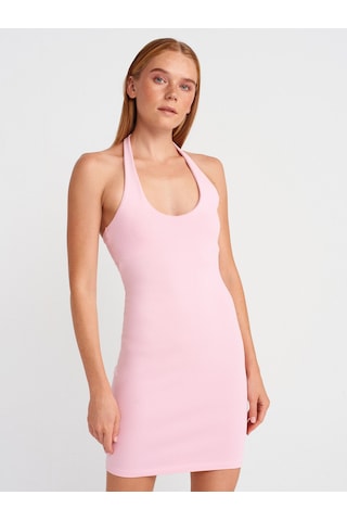 Dilvin 91508 Halter Yaka Mini Elbise-toz Pembe Toz Pembe