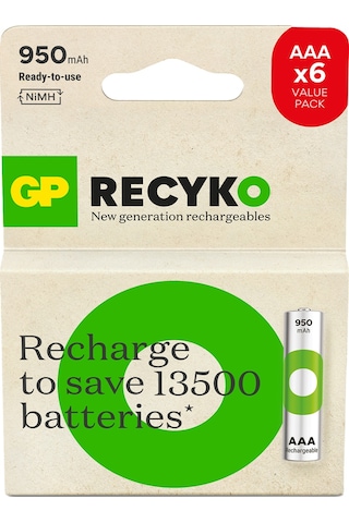 GP Batteries ReCyko 2600mAh AA Kalem 6’lı Kart + GP Batteries ReCyko 950mAh AAA İnce 6’lı Kart