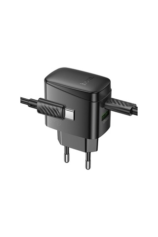 Hoco. Cs61a Bright 30w 1 Adet Type-c Ve 1 Adet Usb 3.0 Qc Çıkışlı Ekstra Type-c To Type-c Kablolu Pd Hızlı Şarj Aleti - Siyah