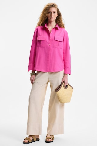RIGO Kadın Gömlek Yaka Uzun Kol Regular Uzun İnce Fuşya Gömlek