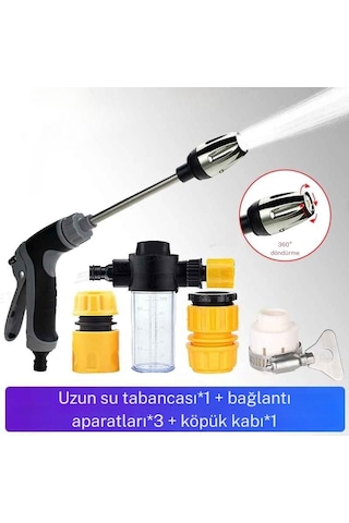Monozone 3 Fonksiyonlu Metal Basınçlı Yıkama Tabancası Köpük Aparatlı Evrensel Musluk Uyumlu Siyah Sarı