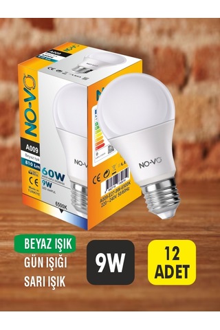 Novo 9 W Led Ampul Beyaz Işık 12 Adet