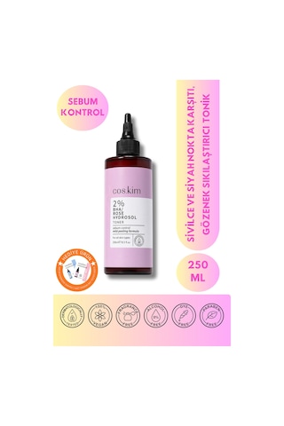 %2 Bha Gül Hidrosol Tonik 250 Ml Gözenek Sıkılaştırıcı, Akne Ve Siyah Nokta Karşıtı Yağ Dengeleyici