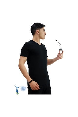 Sermoda Erkek Slim Fit V Yaka Tişört - Dar Kesim Basic Günlük T-shirt Siyah