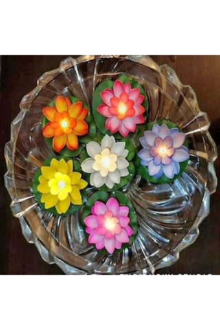 Dekor Düğün Mumları 6 Adet Işıklı Su Mumu Suda Yüzen Lotus Çiçekleri Pilli Mum Water Floating Candle