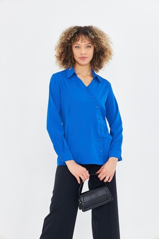 Asimetrik Pile Detay Gömlek Saks Saks