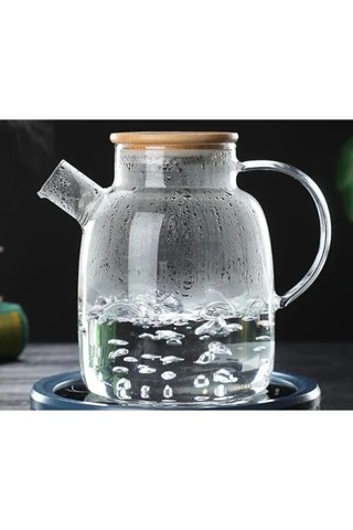 Leylart 1500 Ml Borosilikat Cam Demlik & Sürahi Bambu Kapaklı