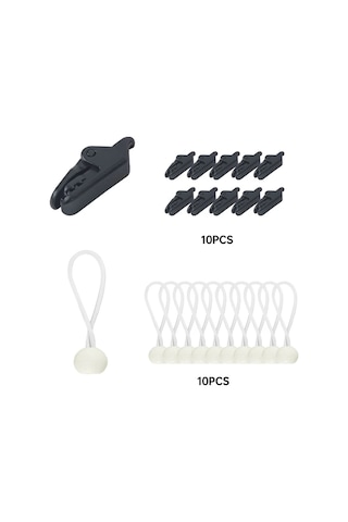 Elmpaly Ağır Hizmet Siyah Çadır İpi 10 Adet Beyaz Çadır Klipsli Top İpi 122 Lbs Çekme Dayanımı