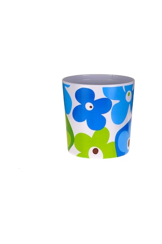 Sıa Saksı,Mavi Papatyalı Melamin Çiçeklik 14X14Cm