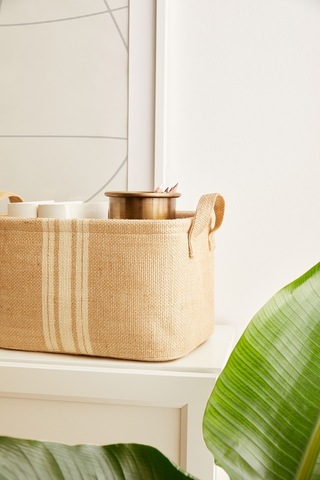 Ocean Home Textile Çizgili Jüt Sepet 30 x 21 x 18 cm