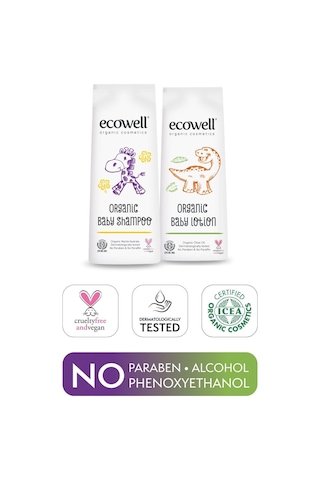 Ecowell Bebek Saç & Vücut Şampuanı + Nemlendirici Yüz & Vücut Losyonu 2 x 300 ML