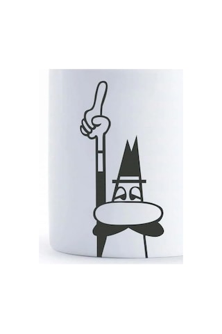 Bialetti - Kupa - Mug - 250ml - Bialetti İkonik Bıyıklı Adam Desenli - Porselen Açık Ahşap