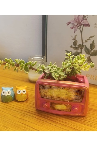 Artepieza Retro Radyo Sukulent Saksısı Ve Kalemlik - Masaüstü Dekoratif Organizer Pembe 12 8 12cm