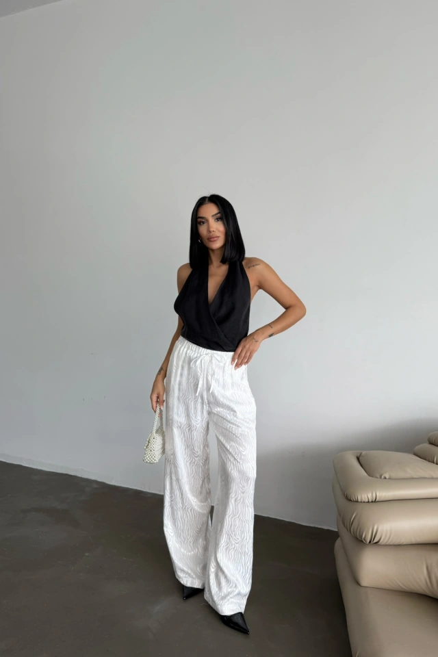 Amorluxe Jakar Saten Pantolon - Beyaz
