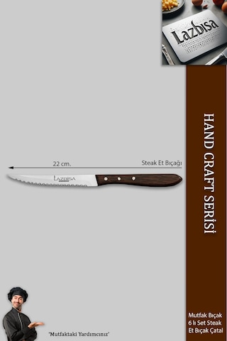 Lazbisa Mtf-058 Hand Craft Serisi Setak Et Bıçağı 6 Lı Mutfak Bıçak Restoran Et Steak Bıçak Ahşap