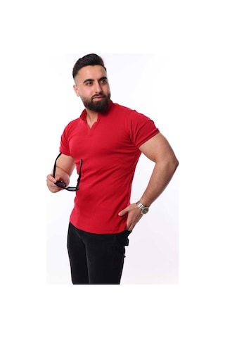 Mcz Giyim Kırmızı Renk Hakim Yaka Slim Fit Erkek T-shirt