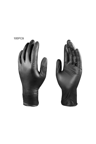 Suofeng "100 Adet Nitril Eldiven - Latex İçermez, Tozsuz, Dayanıklı, Yağa Ve Kimyasallara Dayanıklı" Siyah