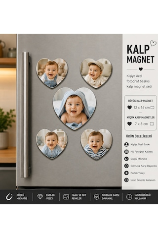 Kalp Fotoğraf Magneti Erkek Bebeğe Kişiselleştirilebilir İlk Anılar Ve Büyüme Hatırası