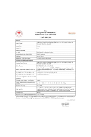 Agrosin Vega 20.20.0+(15SO3)+ME Çinkolu NP Granül Taban Gübresi 50 kg -