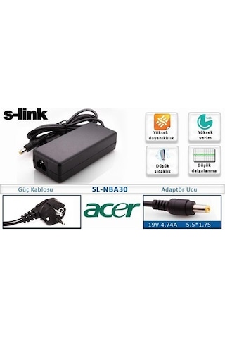 S-Link Sl-Nba30 Acer Uyumlu 19V4.74A 5.5x1.75 Notebook Adaptör