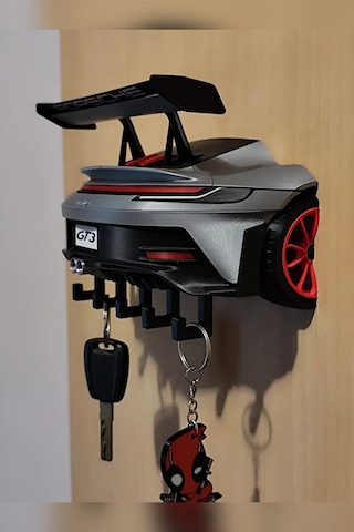 3d Baskı Spor Araba Anahtarlık Askılığı Duvar Tipi 6 Anahtar Kapasiteli Dekoratif Anahtar Organizer Siyah