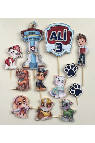 Paw Patrol Temalı İsme Özel Erkek Çocuk Doğum Günü Pasta Süsü Seti