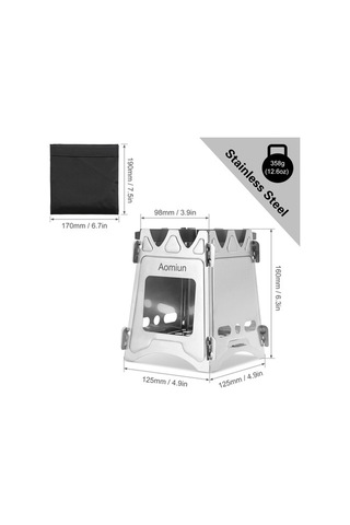 Tongxida Aomiun Ws009s Çelik Kapaklı Küçük Boy Katlanabilir Odun Ocağı, 20x20 Saklama Çantası İçeren Paket Gümüş Gümüş