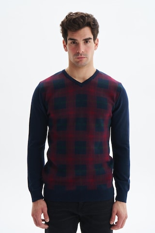 AR-MA Arma Erkek Slim Fit Likralı Akrilik Kumaş V Yaka Kareli Kazak K0kro0860 Lacivert