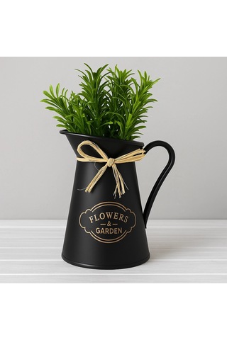 Dekoratif Plastik Saksıda Yapay Bitki Siyah Plastik Sürahi Form 10 10 25 Cm