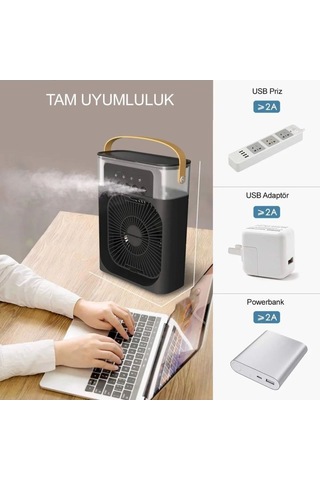 Tedar Taşınabilir Işıklı 5 Spreyli Vantilatör Buzlu Buharlı Vantilatör Mini Fan Nemlendirici Najmaddin
