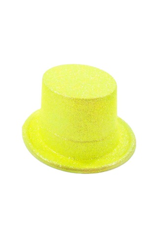 Floresan Sarı Renk Simli Uzun Fötr Melon Şapka 12 Cm Diğer