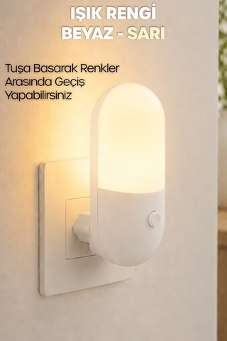 Gece Lambası Yumurta Tip 2 Mod Sarı-beyaz Işık Tuşlu Koridor Hol Işığı Uyuma Işığı Beyaz K6791