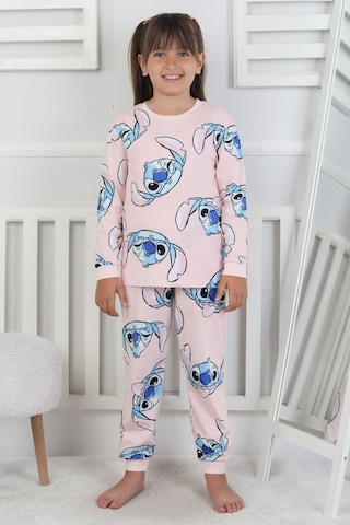 Cute Monster Desenli Kız Çocuk Pijama Takımı Pembe