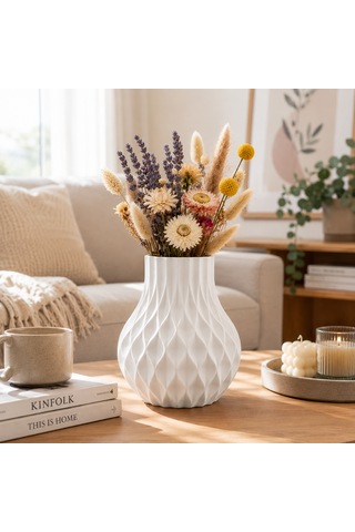 Modern Dekoratif Beyaz Vazo 15 Cm 3d Dokulu Çiçek Vazosu Pla Plastik Saksı Ve Kuru Çiçek Vazosu Ev Ofis Salon Dekoru