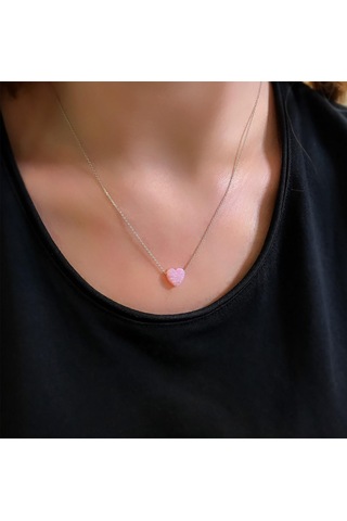 Stela Opal Pembe Kalp Gümüş Kolye